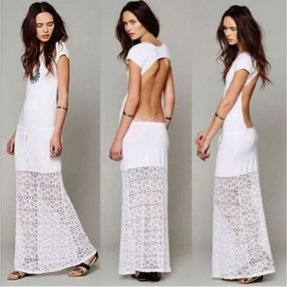 NEW Free People Nightcap Dreamcatcher Open Back Crochet Maxi Dress in White - Picture 1 of 15